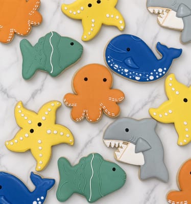 Under the sea baby shower set — whales, starfish, octopus, shark and fish cookies — custom decorated cookies by Dreams of Buttercream